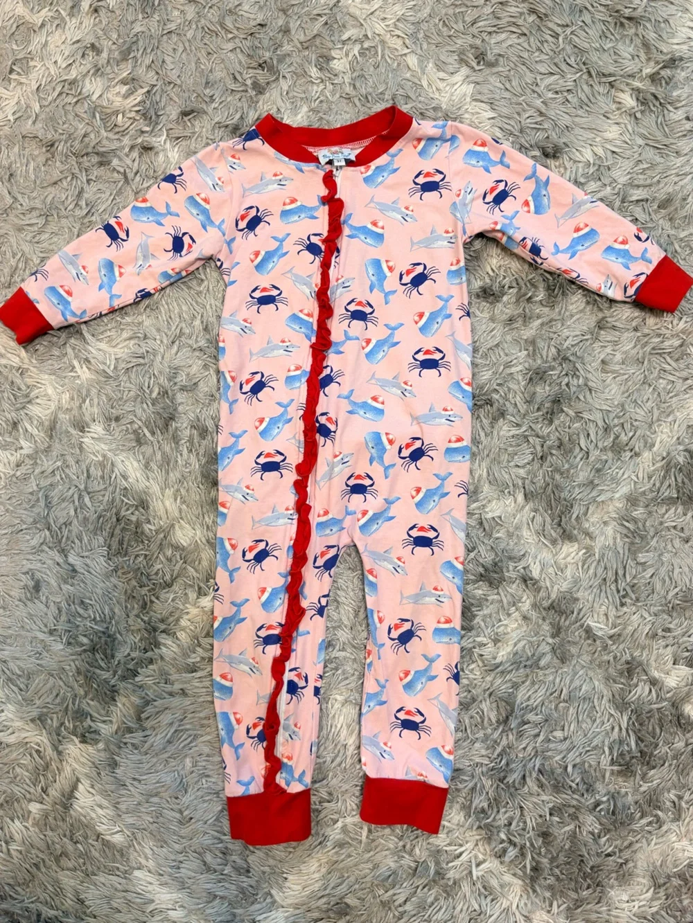 Busy Bee Smocks Toddler Girls Christmas Ocean Sea Creatures Zip-Up Pajamas